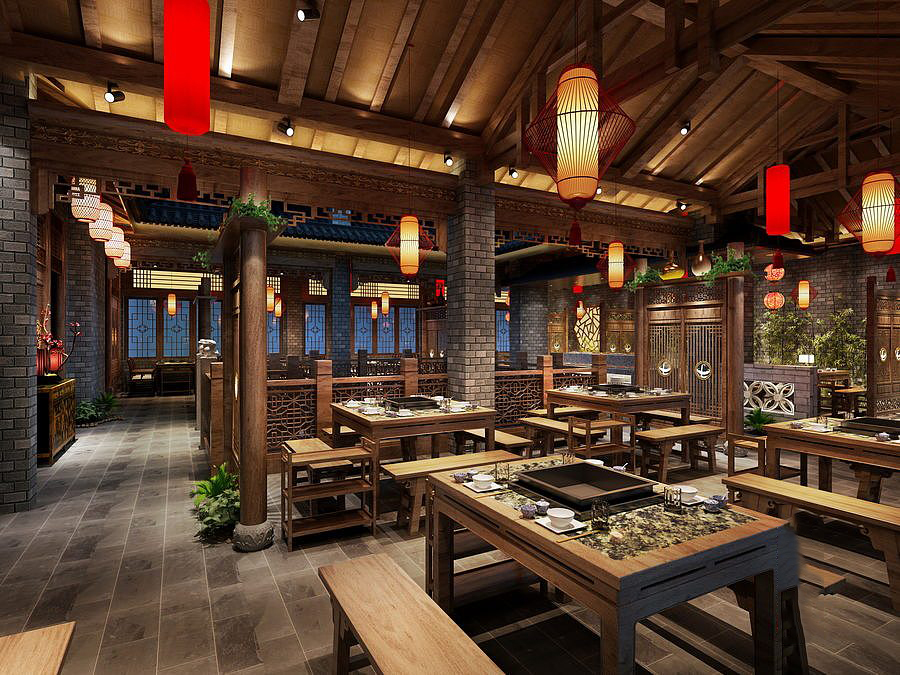 地瓜火锅店用餐大堂效果图